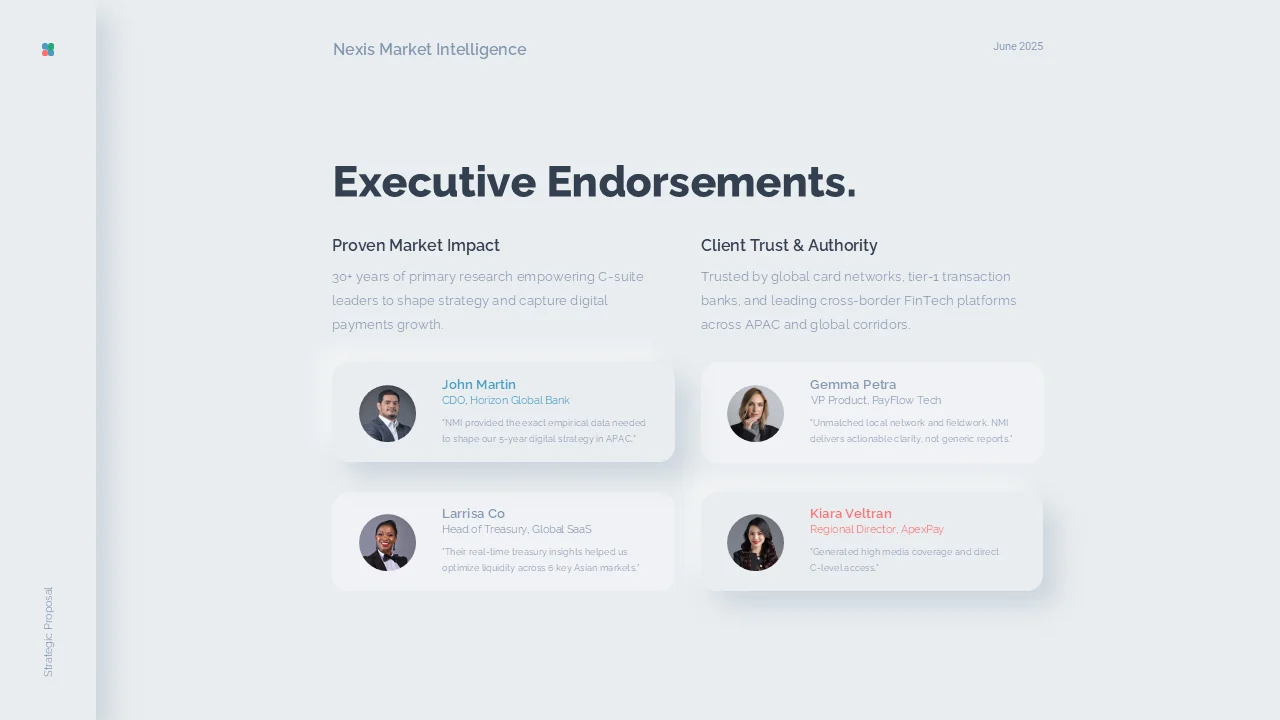 Slide featuring four executive endorsement cards