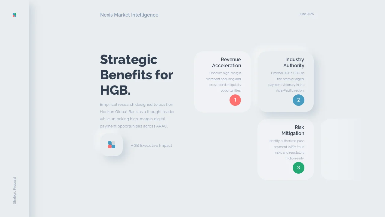Slide outlining revenue acceleration, industry authority, and risk mitigation benefits