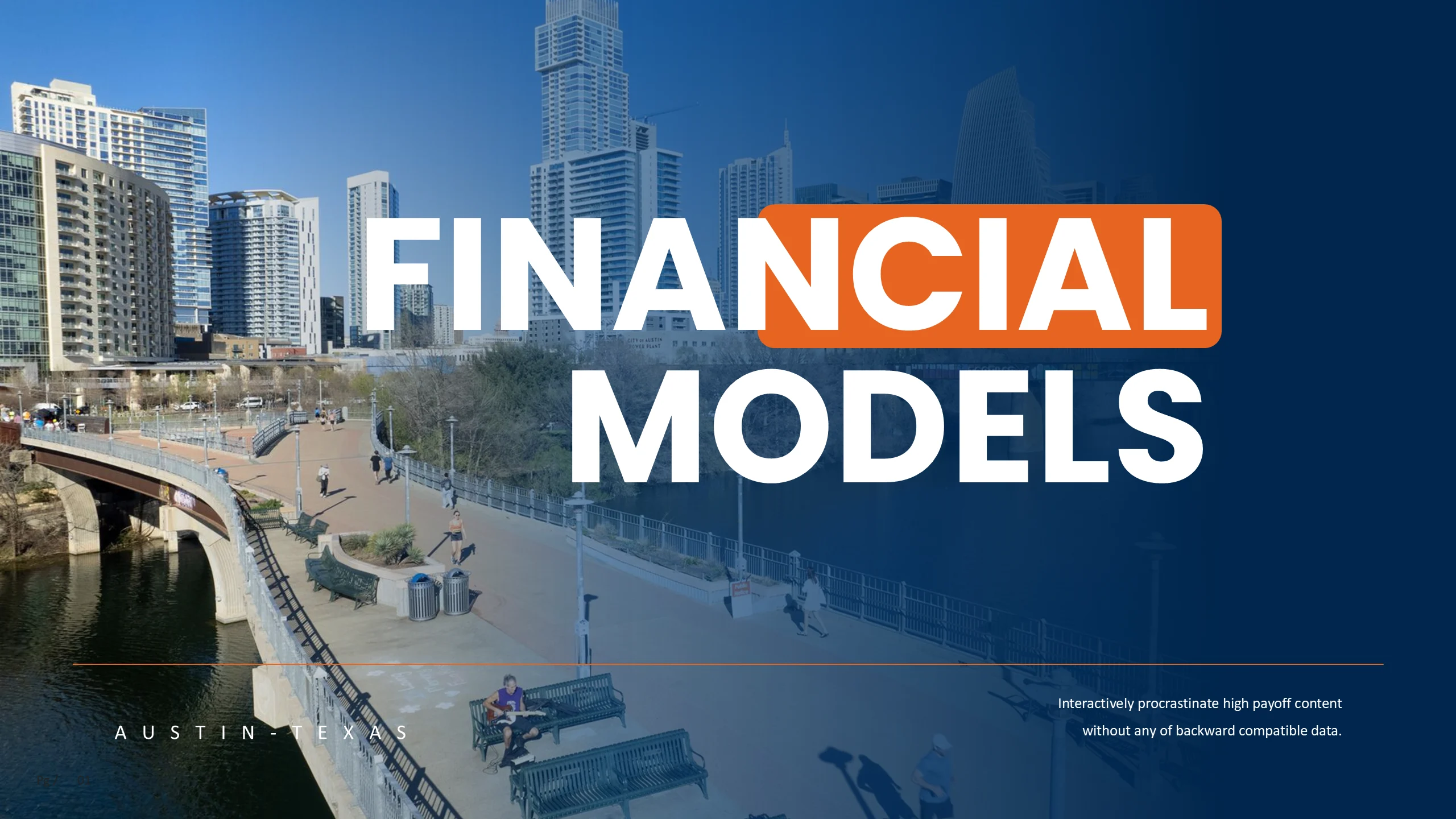 Financial models section divider over an architectural photograph of Austin